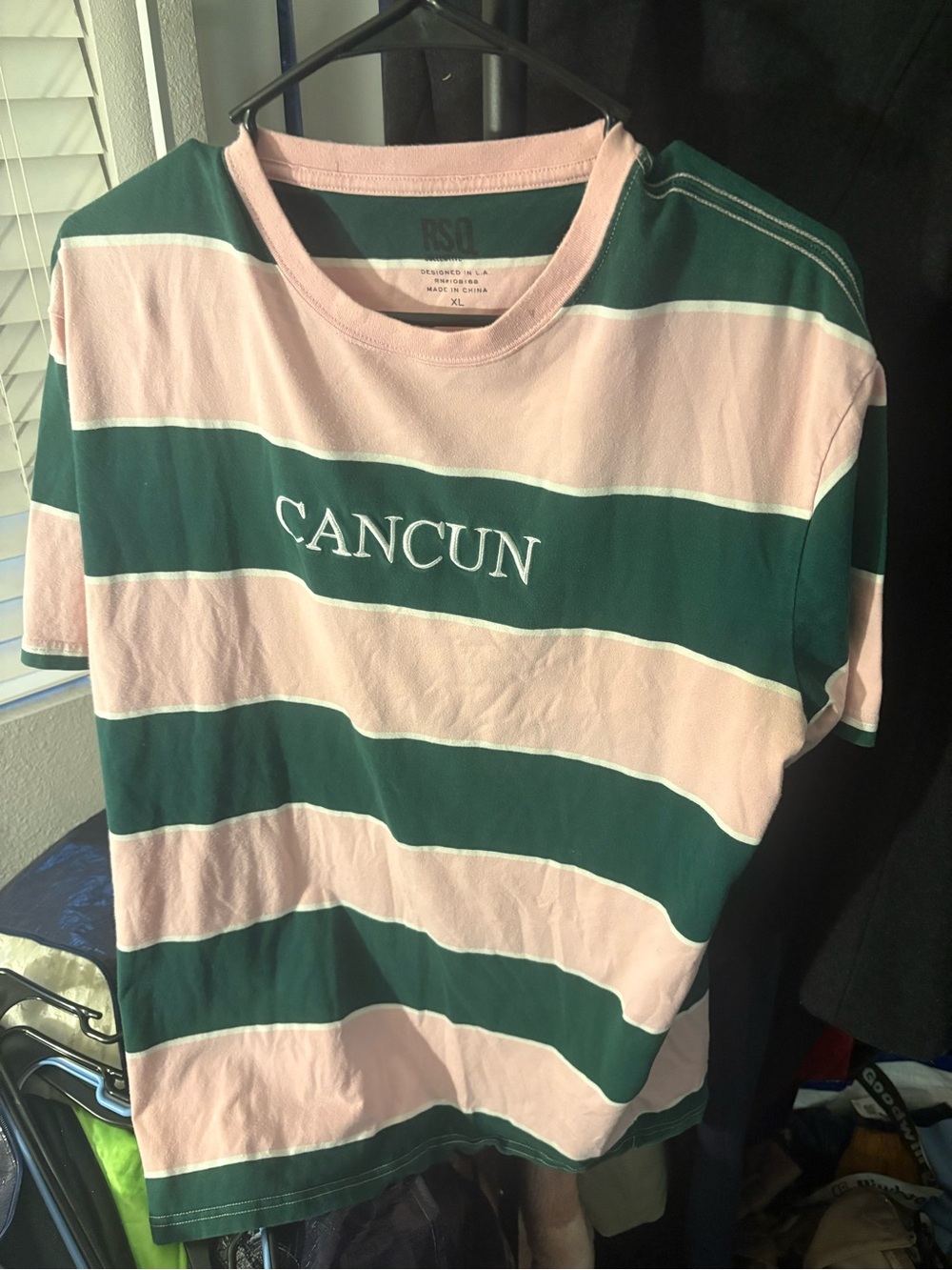 RSQ Pink & Dark Green Striped 'CANCUN' Tee